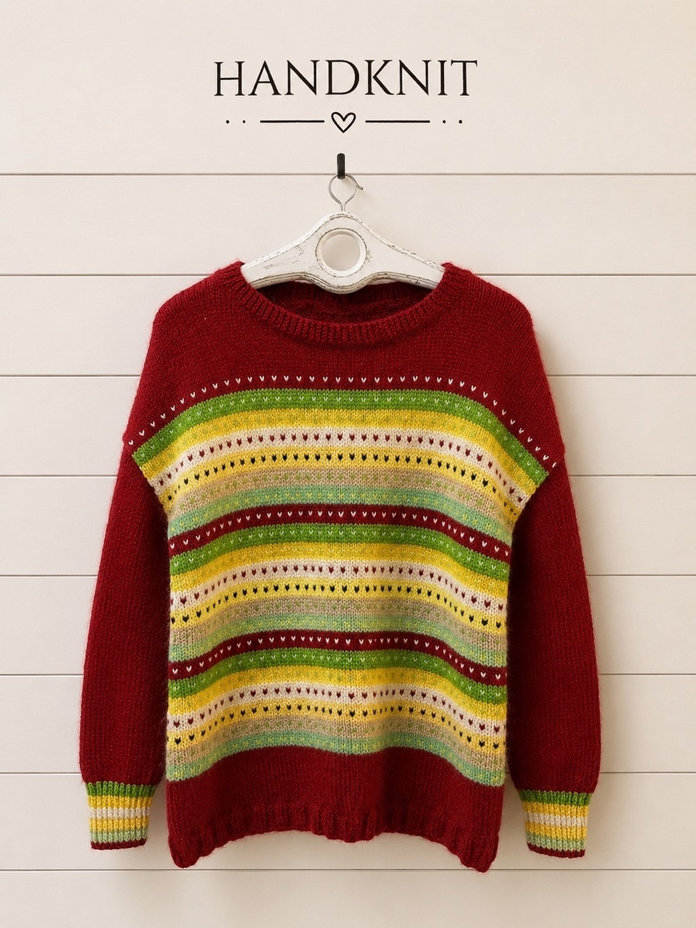 HANDMADE SWEATER – Red Multicolor, Estimated L/XL